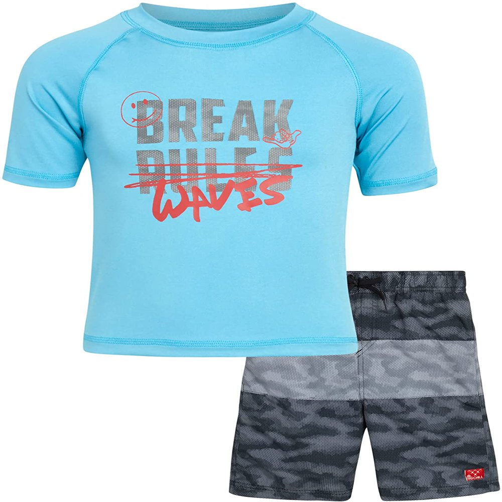 Big Chill Boys' Rash Guard Set - 2 Piece UPF 50+ Swim Trunks and Long Sleeve Swim Shirt (Little Kid/Big Kid)