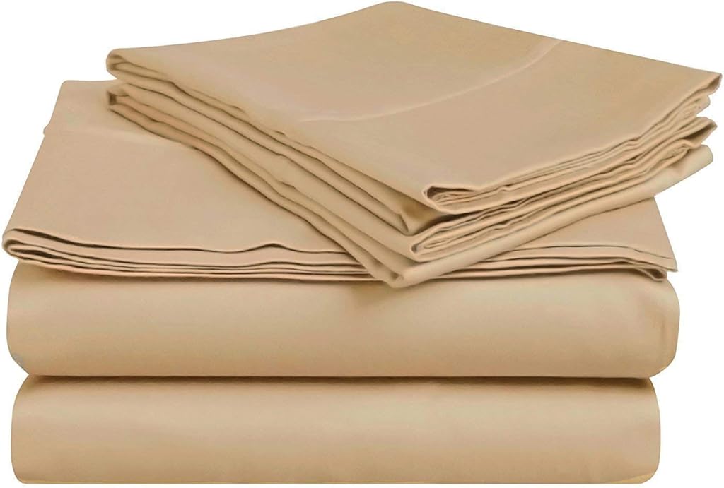 Queen Sleeper Sofa 4-PCs Bed Sheet Set on Amazon !! Made from 600 TC Egyptian Cotton Quality Solid Beige Color, Queen Size Fits Pockets 8'' Depth (60" x 74" + 8")