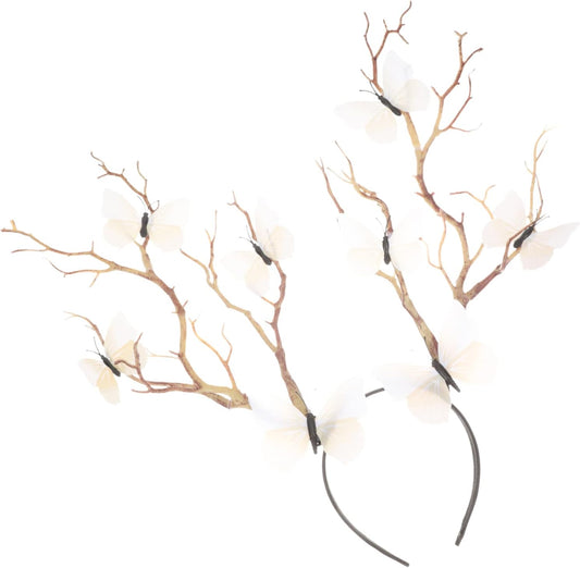 Beavorty Antler Butterflies Headband Halloween Vintage Hair Headband Cosplay Hair Hoop for Halloween Costume Accessory