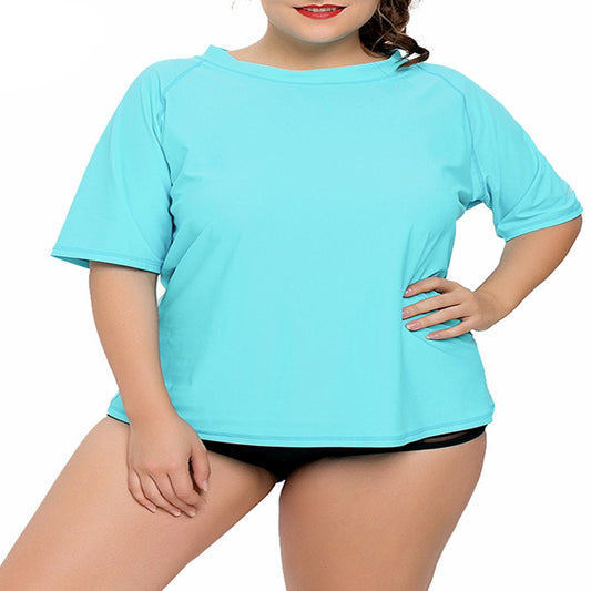 Attraco Women'S plus Size Rash Guard Short Sleeve Swim Shirt Rashguard Swimwear Top