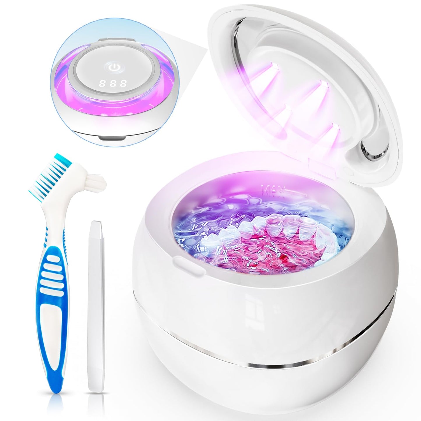 Ultrasonic Cleaner Retainer Cleaning Machine: 43kHz Ultra Sonic Cleaner Pod for Mouth Guard Denture - Professional Dental Cleaning Aligner Braces Night Guard Silver