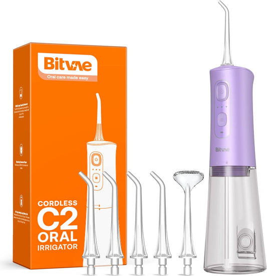 Bitvae Cordless Water Dental Flosser for Teeth, Portable 300ML Water Teeth Cleaner Picks, 3 Cleaning Modes 6 Jet Tips, Water Dental Picks for Cleaning