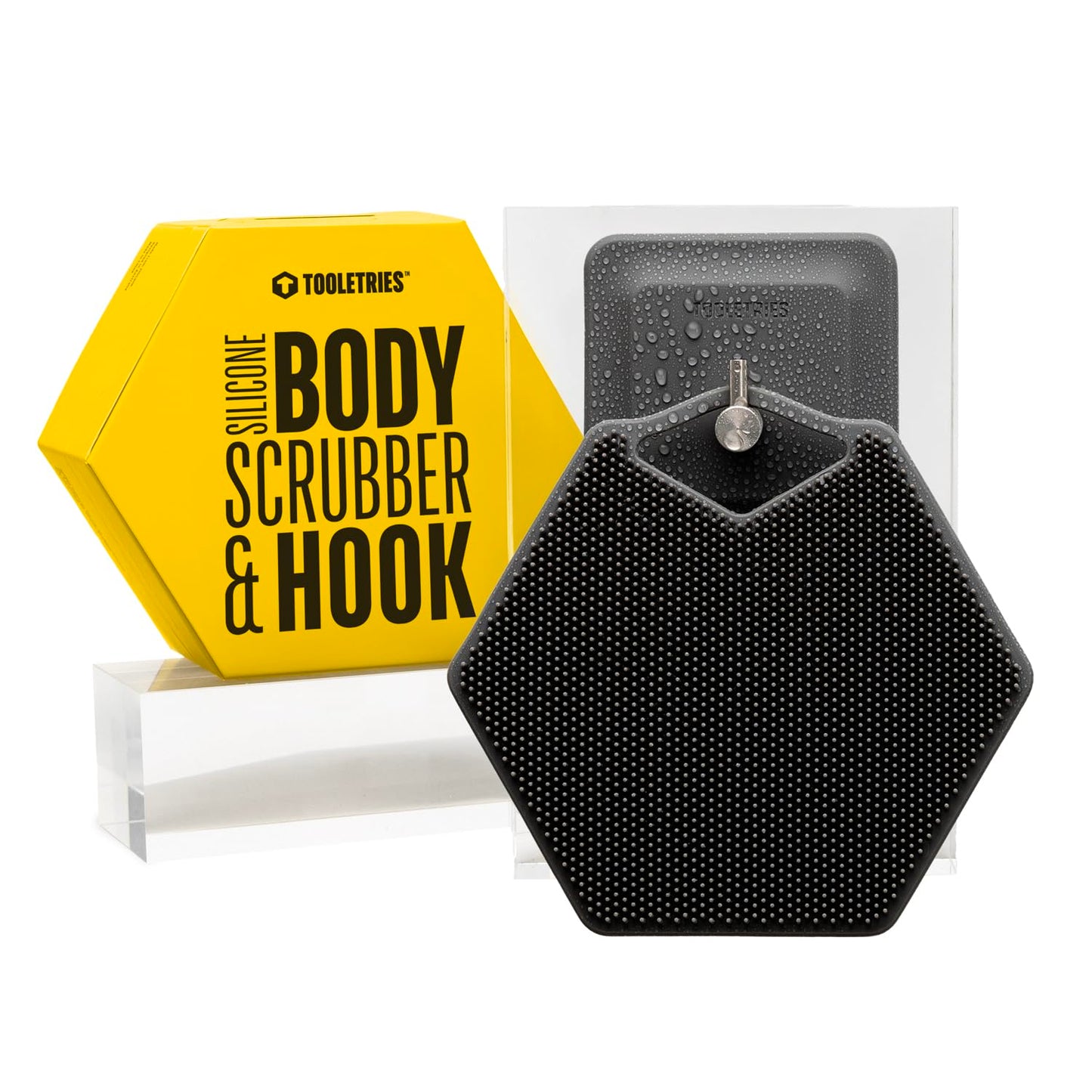 Tooletries - Body Scrubber & Storage Hook - 100% Silicone Scrubber for Deep Cleaning & Exfoliating Your Skin - Long Lasting Easy to Clean - Charcoal