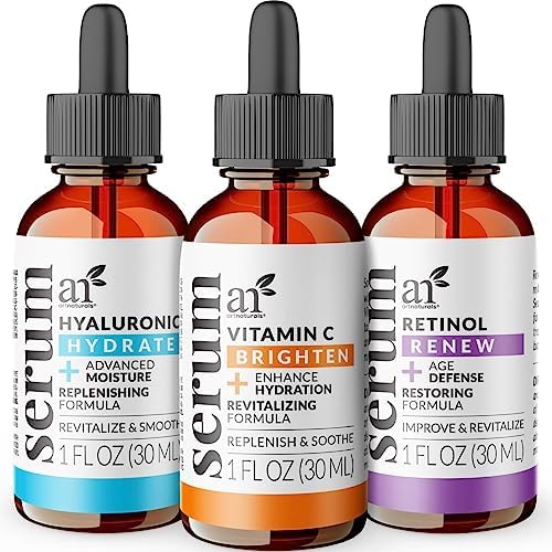 artnaturals Anti-Aging-Set with Vitamin-C Retinol and Hyaluronic-Acid - (3 x 1 Fl Oz / 30ml) Serum for Anti Wrinkle and Dark Circle Remover Ð All Natural and Moisturizing