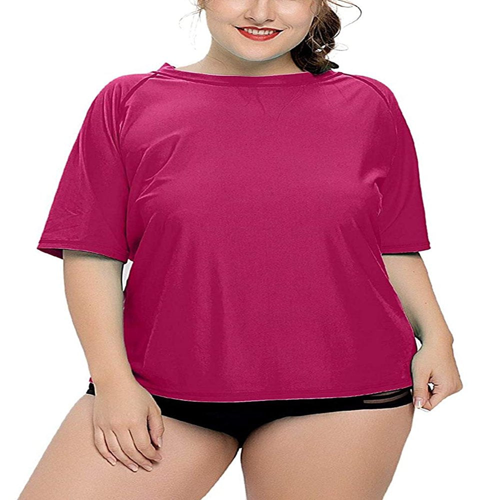 Attraco Women'S plus Size Rash Guard Short Sleeve Swim Shirt Rashguard Swimwear Top