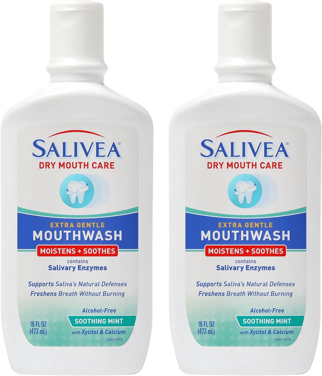 SALIVEA Dry Mouth Mouthwash - Soothing Mint Mouthwash with Natural Salivary Enzymes - Gentle Mouthwash to Aid Dry Mouth Care - Breath Freshener & Dry Mouth Treatment - Mint Flavor (2 Pack)