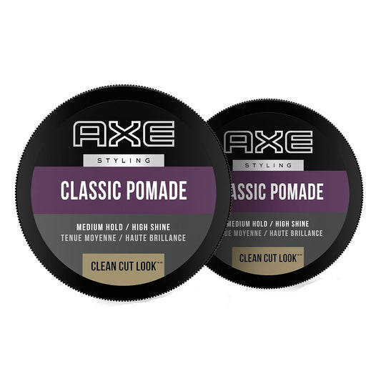 Axe Styling Look Classic Pomade Medium Hold and Natural Finish Clean Cut Look, Classic Axe Hair Pomade For Easy To Style Hair 2.64oz 2 Count