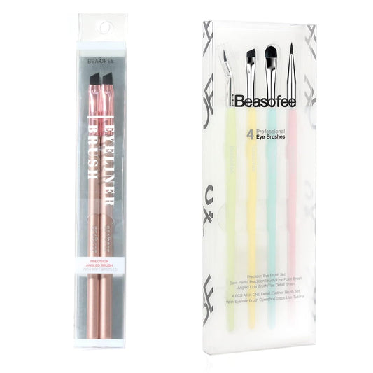 BEASOFEE 2 Pack Angle Eyeliner Brushes+Multicolor Eyeliner brushes