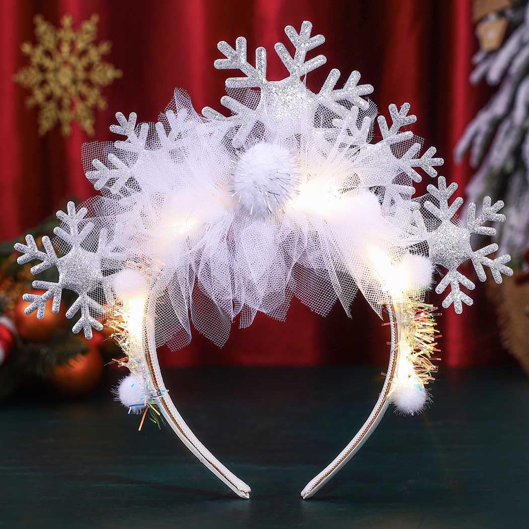 BARTOSI Light Up Christmas Snowflake Headband Xmas Headbands LED Snowflakes Hair Band Christmas Party Holiday Hair Accessories for Women and Girls