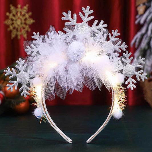 BARTOSI Light Up Christmas Snowflake Headband Xmas Headbands LED Snowflakes Hair Band Christmas Party Holiday Hair Accessories for Women and Girls
