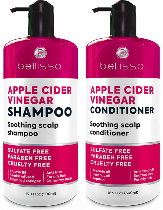 Apple Cider Vinegar Shampoo and Conditioner Set - Stop Flaky and Itchy Scalp Ð Sulfate Paraben Free Anti Dandruff Soothing Treatment for Dry, Oily and Damaged Hair - Intense Care for Women and Men