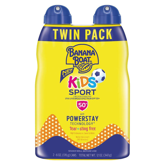 Banana Boat Kids Sport Sunscreen Spray, Sting-Free, Tear-Free, Broad Spectrum, SPF 50, 6oz. - Twin Pack