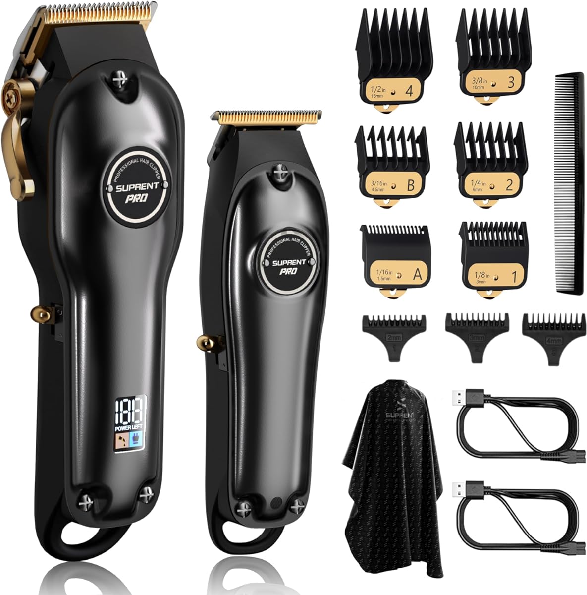 SUPRENT¨ PRO Professional Hair Clippers for Men- Hair Cutting Kit & Zero Gap T-Blade Trimmer Combo- Cordless Barber Clipper Set with LED Display for Mens Gifts(Black)