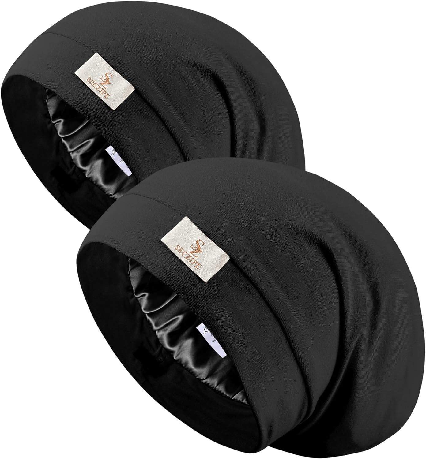 SECZIPE 2pcs Silk Satin Bonnet Hair Wrap for Sleeping,ÊAdjustable Strap Curly Natural Hair Night Caps for Women Men