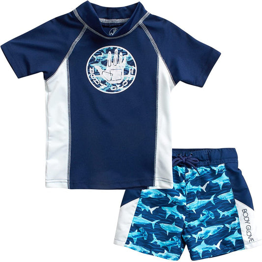 Body Glove Boys' 2-Piece UPF 50+ Rash Guard and Swimsuit Trunks Set, Sizes 2T-12