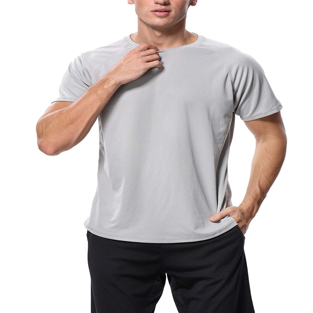Attraco Men Short Sleeve Rash Guard Swimwear UPF 50+ Running Swimming Shirt Solid Color