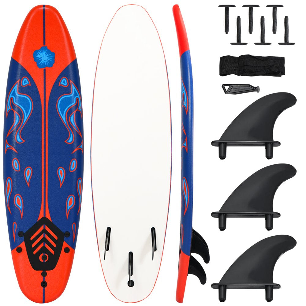 Topbuy 6' Surfboard Inflation-Free Long Surfing Board with Safety Leash Red