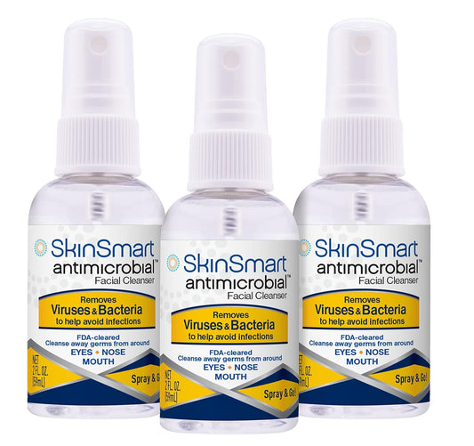 SkinSmart Facial Cleanser Spray to Remove Viruses and Bacteria Around Eyes, Nose and Mouth, Fight Maskne, 2 oz Spray (3 Pack) Non-Irritating Hypochlorous Spray