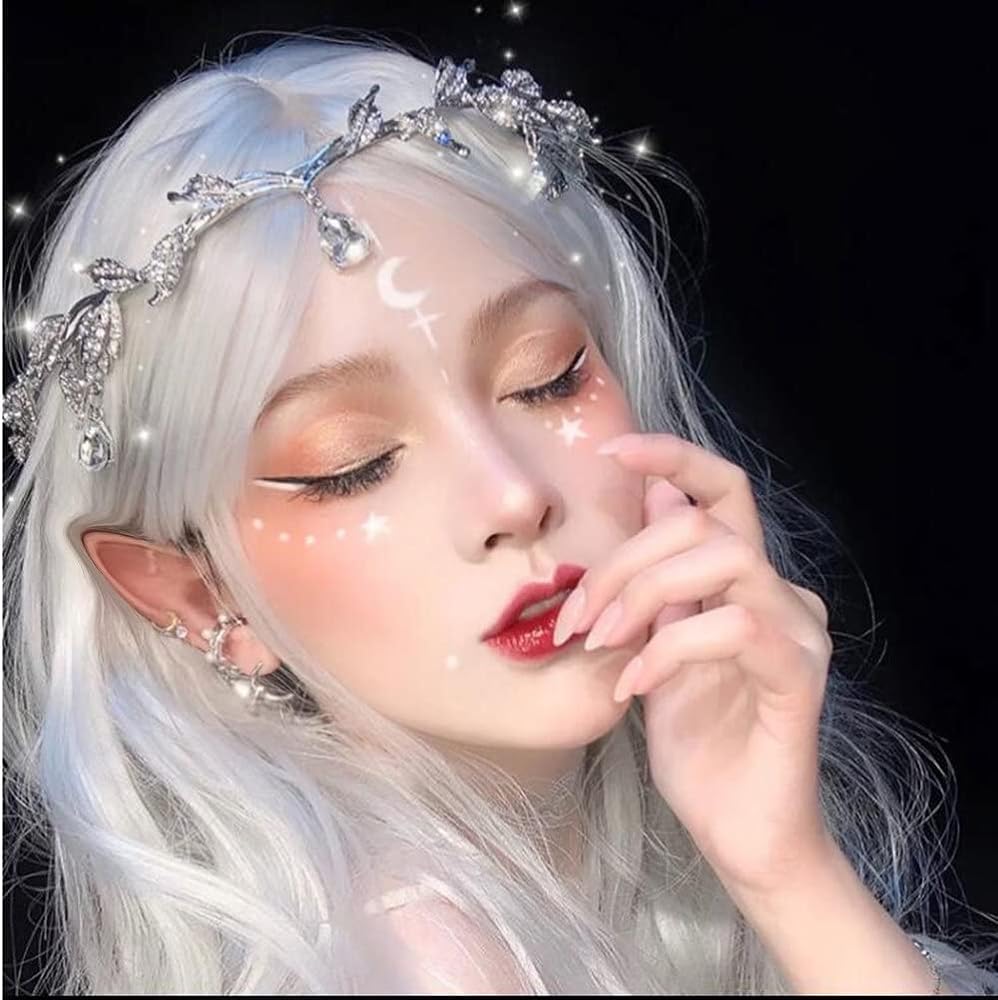 Sither Bridal Crystal Crowns for Wedding Crystal Tiaras and for Women Elf Cosplay Crown Headband Leaf Fairy Costume Hair Accessories for Prom Halloween Christmas Gift