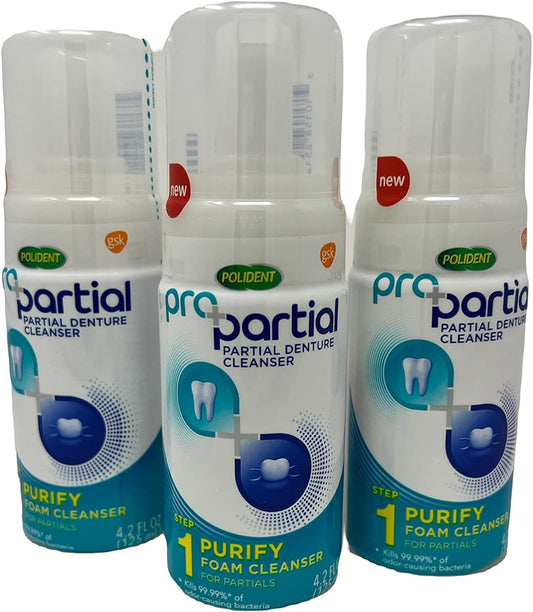 Polident Propartial Step 1 Antibacterial Partial Denture Cleanser Foam, 4.2 Oz, 3 Pack
