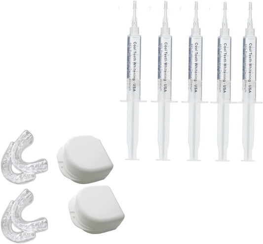 Teeth Whitening Trays and Gel Bundle Includes Travel Cases, Moldable Trays and Tooth Stain Removing Gel
