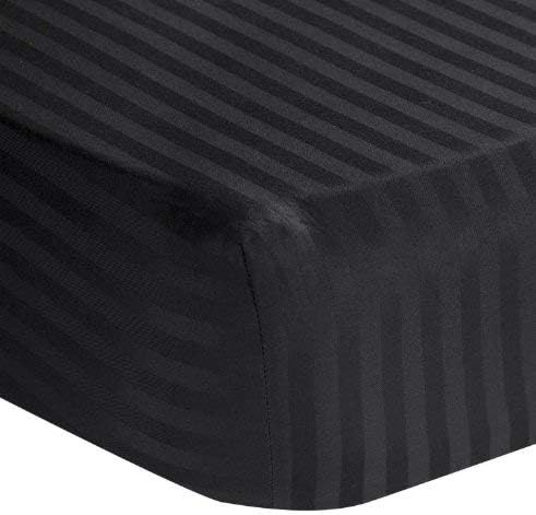 Best Zone Bedding's 400 Thread Count Fits Mattress Upto 24" inch Deep Pocket 1PC Luxurious Fitted Sheet Only 100% Egyptian Cotton California Queen (60" X 84") Black Color ( Stripe Pattern )