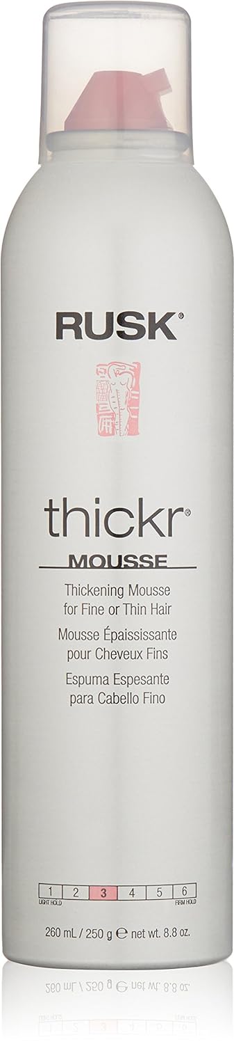 Rusk Designer Collection Thicker Thickening Mousse for Fine or Thin Hair, 8 Oz, Thickening Mousse that Provides Body, Texture, and Hold Without Buildup, 8 Ounce (Pack of 1)