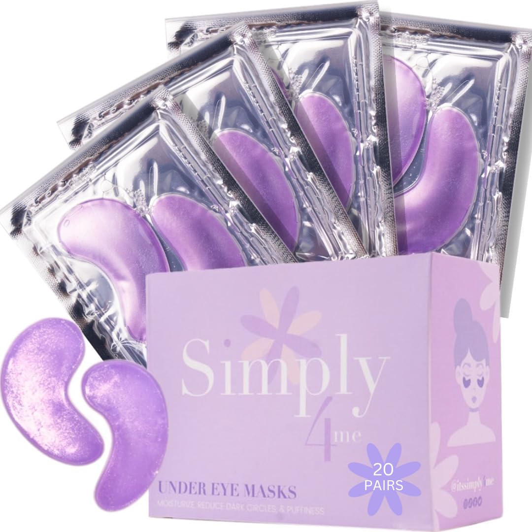 Simply4Me Under Eye Masks (20 Pairs) Collagen & Hyaluronic Acid - Reduce Wrinkles, Dark Circles, Puffy Eyes, Bags, Anti Aging Patches & Face Moisturizer Gifts for Women - Valentines Day