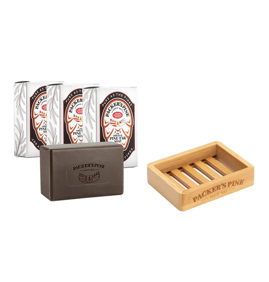 Packer's Pine Soap Dish and 3-Pack Pine Tar Soap Bundle
