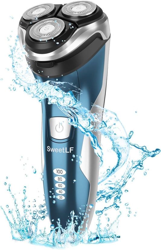 SweetLF Electric Razor for Men, 2023 News Electric Shaver for Men Waterproof/Rechargeable/LED Display, MenÕs Electric Shavers Wet & Dry Rotary Shavers Gift for Dad Husband Boyfriend (Blue)