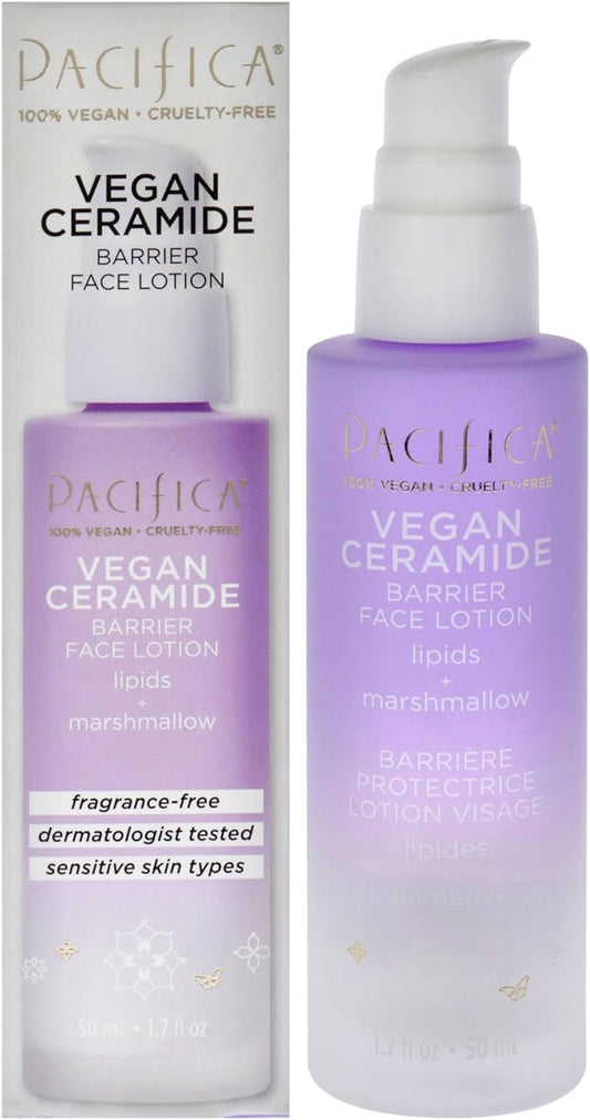 Pacifica Beauty, Vegan Ceramide Barrier Repair Face Lotion, Hydrating, Lightweight Moisturizer, For Dry Skin, Dermatologist Tested, Safe for Sensitive Skin, Fragrance Free, 100% Vegan + Cruelty Free