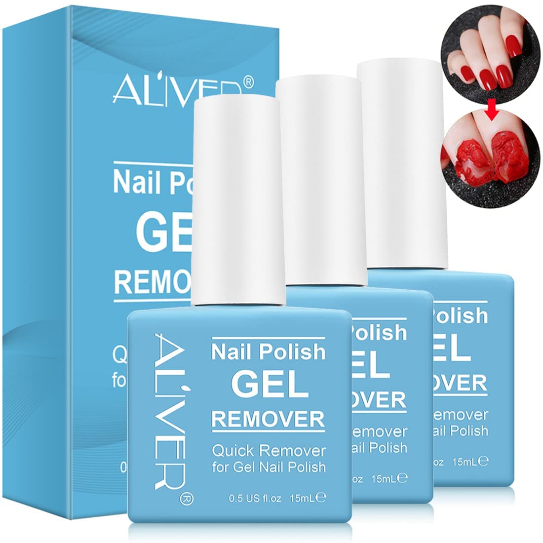 ALIVER Gel Nail Polish Remover, (3pcs) Professional Remove Gel Nail Polish Within 3-6 Minutes - Quick & Easy - No Need for Foil, Soaking Or Wrapping 15ml