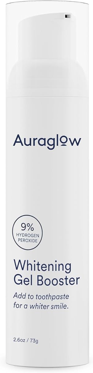 Auraglow Whitening Toothpaste Gel, Teeth Whitening Toothpaste Booster, Add to Toothpaste to Whiten While Brushing, 9% Hydrogen Peroxide Whitening Gel, 350+ Whitening Treatments, 6-Month Supply, 2.6oz