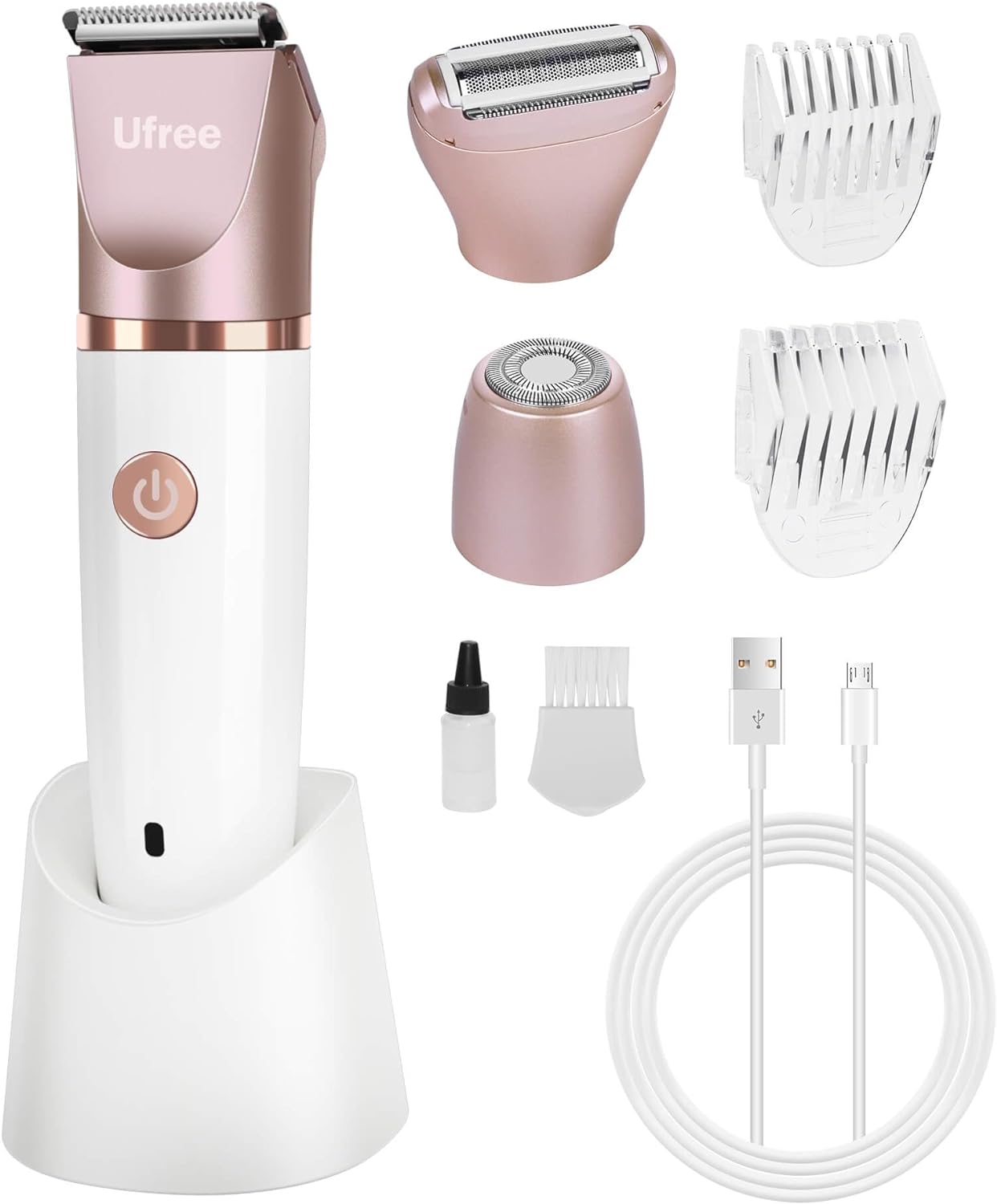 Ufree Bikini Trimmer for Women, Electric Shaver for Face and Body Hair, Wet & Dry Use Groomer, Gentle Hair Removal Razor, 3 in 1 Waterproof and Cordless Hair Trimmer, USB Recharge, Gold