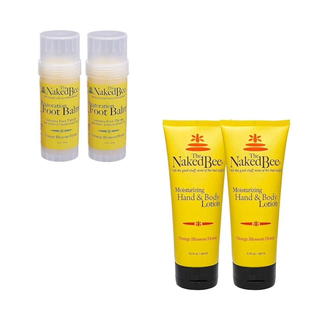 The Naked Bee Orange Blossom Honey Restoration Foot Balm, 2 Oz + Hand and Body Lotion, 6.7oz