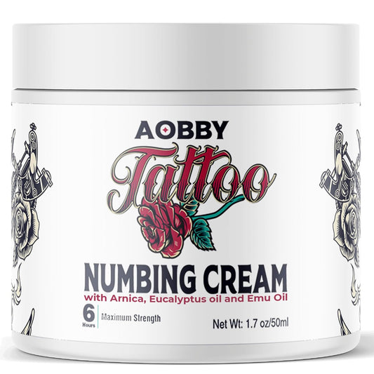 AOBBIY Tattoo Numbing Cream: Numbing Cream for Tattoos Extra Strength - Painless Tattoo Numbing Cream - Tattoo Numbing Cream Maximum Strength - 6 Hours Numbing Cream, 1.7oz / 50ml