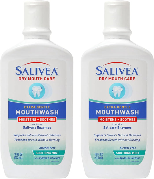 SALIVEA Dry Mouth Mouthwash - Soothing Mint Mouthwash with Natural Salivary Enzymes - Gentle Mouthwash to Aid Dry Mouth Care - Breath Freshener & Dry Mouth Treatment - Mint Flavor (2 Pack)