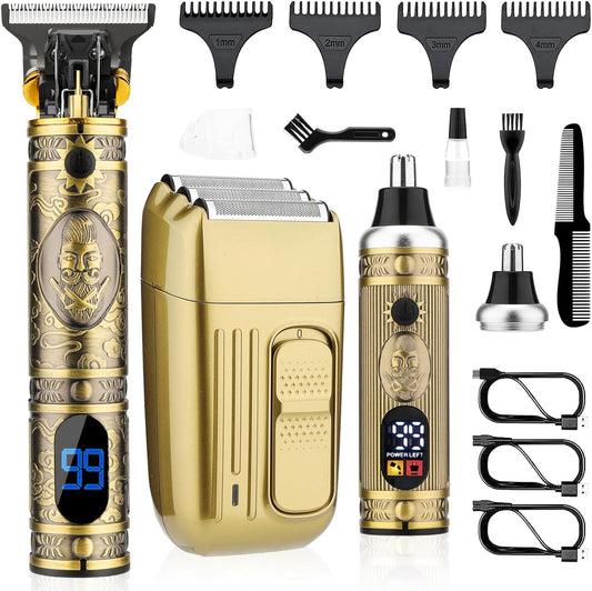 Saoilli Professional Hair Trimmer for Men,Hair Clippers for Men Nose Hair Trimmer Shaver Set,Cordless Barber Clippers,T-Blade Beard Trimmer Electric Shaver Razor for Men Haircutting Grooming Kit