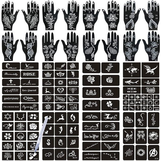 Aresvns Tattoo Stencils 124 PCS,24 Sheets Black Tattoo Templates,Reusable Tattoo Stencils Kit for Women Teens Girls,DIY Tattoo Stencils,Body Art Stencils Christmas Gift