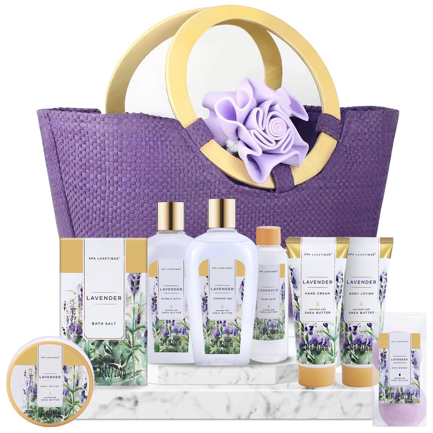Spa Luxetique Gift Baskets for Women, Spa Gifts for Women-10pcs Lavender Gift Sets with Body Lotion, Bubble Bath, Relaxing Bath Sets for Women Gift, Birthday Gifts for Women, Valentines Day Mom Gifts