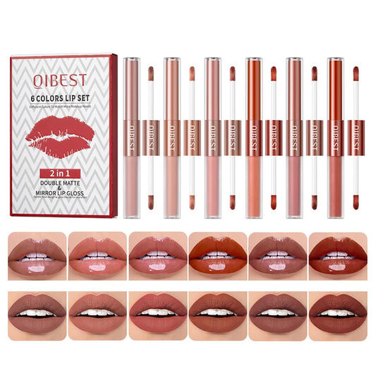 Thaisu 2 in 1 Double-end Lip Gloss Set, 12 PCS Matte Velvet Liquid Lip Glosses Set with Rich Varied Colors, Long Lasting Waterproof Glossy Lip Stain for Girls, Women Makeup (Red 1)
