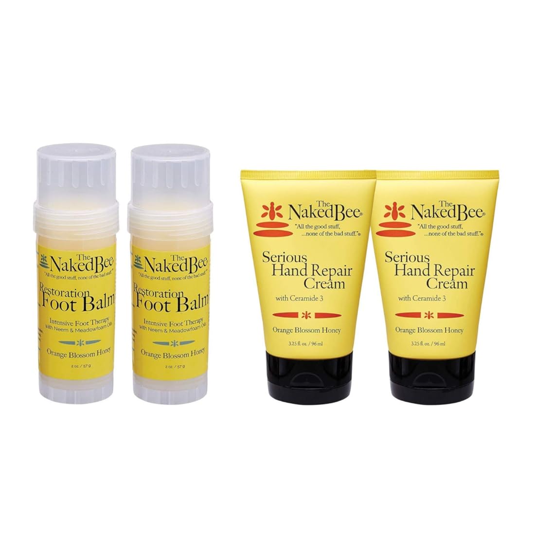 The Naked Bee Orange Blossom Honey Restoration Foot Balm 2oz + Orange Blossom Honey with Ceramide 3, Serious Hand Repair Cream Lotion