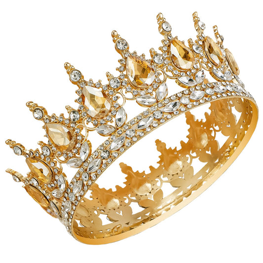 Aprince Baroque Crystal Queen Crown for Women Princess Crowns and Tiaras for Little Girls elf crown for flower bouquet Headband for Bride Hair Accessories Wedding Crown Bride Tiaras (Gold+Champagne)