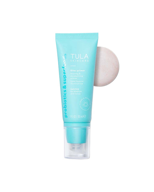 TULA Skin Care Face Filter Blurring and Moisturizing Primer - Sunrise, Evens the Appearance of Skin Tone & Redness, Hydrates & Improves Makeup Wear, 1fl oz