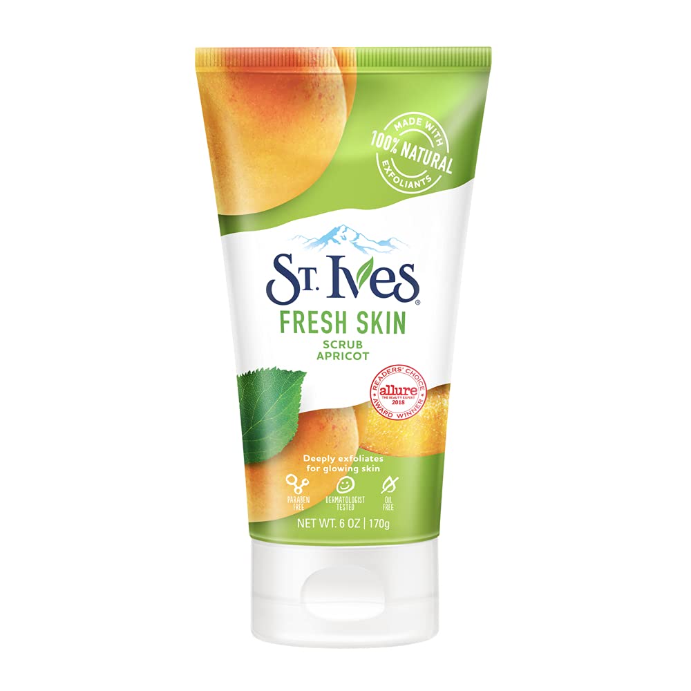 St. Ives Fresh Skin Face Scrub Deeply Exfoliates for Smooth, Glowing Skin Apricot Dermatologist Tested, Made with 100% Natural Exfoliants 6 oz, pack of 6
