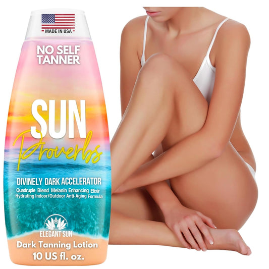 Sun Proverbs Tanning Bed Lotion, Dark Tan Accelerator, Outdoor Indoor Tanning Lotion without Bronzer, Bronzer Free Tanning Lotion, Natural Bronzing Coconut Sun Kissed Lotion by Elegant Sun