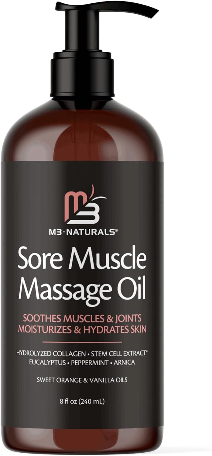 Arnica Sore Muscle Massage Oil for Massage Therapy - Anti Cellulite Massage Oil with Collagen Stem Cells Arnica and Menthol - Multipurpose Instant Absorption Full Body Massage Oil by M3 Naturals