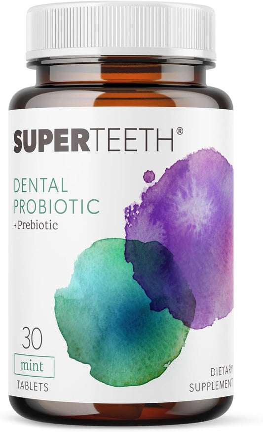 SuperTeeth Chewable Dental Probiotic for Adults & Kids | Support Healthy Teeth & Gums | Oral Health | Fights Bad Breath | BLIS M18 | 30 Mint Flavored Tablets | Fluoride & Sugar Free | Vegan Supplement