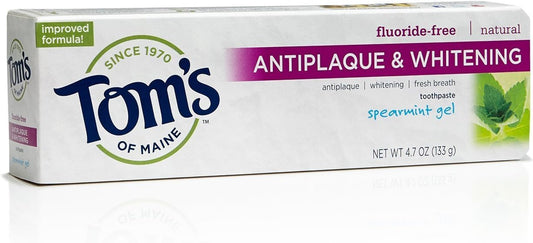 Tom's of Maine FluorideFree Antiplaque & Whitening Natural Toothpaste Spearmint, 9.4 Ounce (Pack of 2)