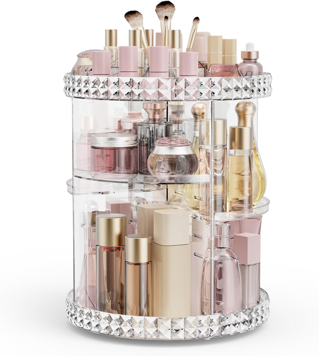 Rosoenvi Rotating Makeup Organizer, 360¡ Spinning Skincare Organizers, Adjustable Layer Cosmetic Storage Lazy Susan Makeup Organizers for Dresser Bathroom, Medium